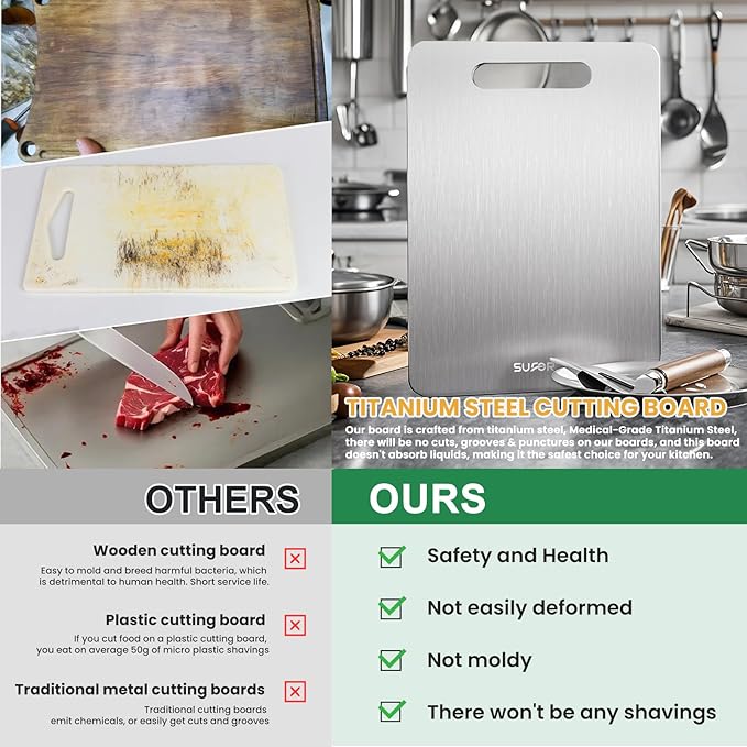 2 Pack Titanium Cutting Board,100% Pure Titanium Cutting Boards For Kitche,Easy to clean, Double-sided food-grade Cutting Board For Cutting Meats, Fruits And Vegetables,M+L