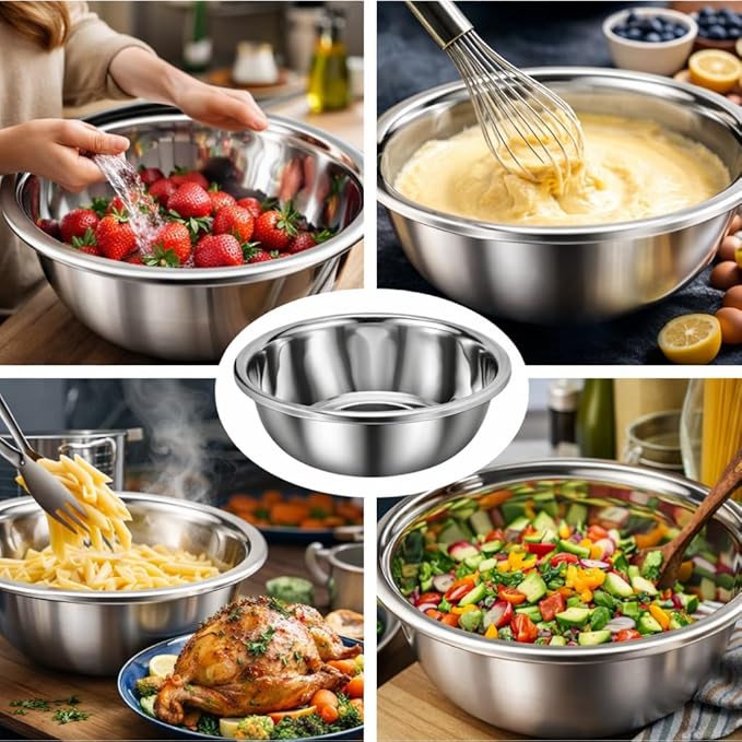 2 Pack Large Mixing Bowl, 20 Qt, 304 Stainless Steel, Polished Mirror Finish, Flat Base, for Home or Commercial Baking