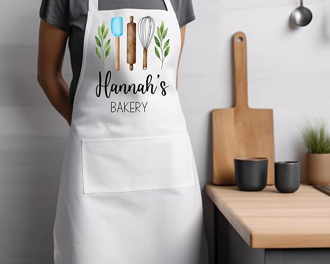 Personalized Baking Tools Kitchen Apron, Adjustable 2 Pockets, Blue Spatula Custom gift for baker