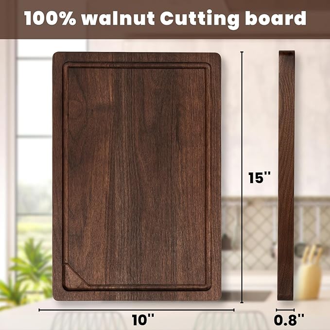 Heimlove Walnut Wood Cutting Board for Kitchen, 20"x15" Reversible Wooden Chopping Board with Deep Juice Grooves and Handles, Natural Walnut Wood Cutting Board for Chopping, Cheese, Vegetables