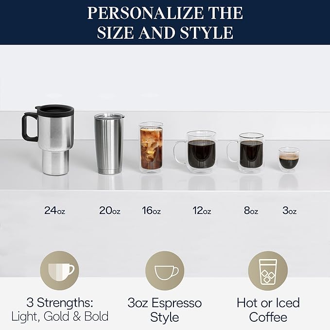 De'Longhi True Brew Drip Coffee Maker, Built in Grinder, Single Serve, 8 oz to 24 oz, Hot or Iced Coffee, Stainless, CAM51025MB
