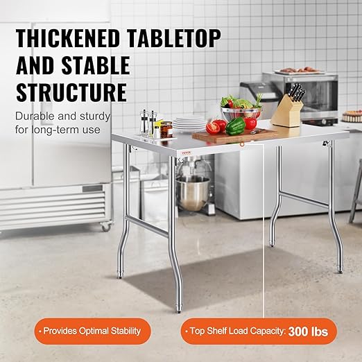 VEVOR Stainless Steel Foldable Work Table, 48 * 30 Inch Heavy Duty Food Outdoor Stainless Steel Worktable for Commercial Kitchen Restaurant