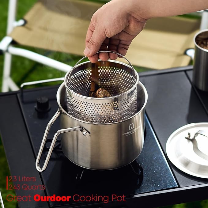 Stainless Steel Vegetable Egg Steamer Pot Saucepan Pasta Stovetop Cooker with Perforated Basket, Small Sized for Single or Double Servings (2.3Liter / 2.43Quarts)