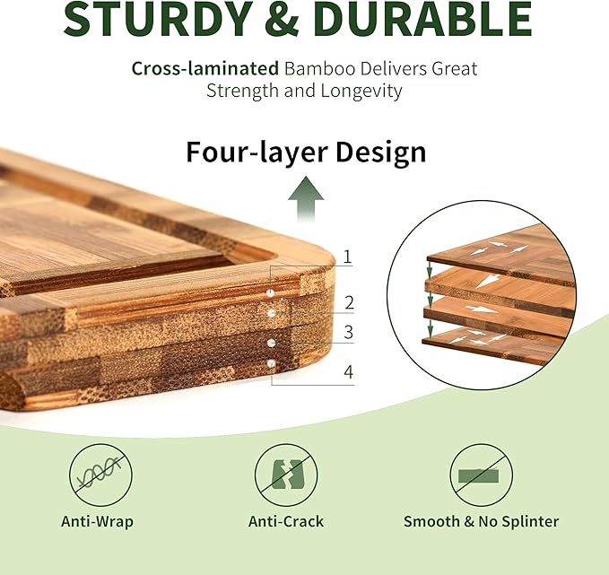 BAMBANG Bamboo Cutting Board for Kitchen with Juice Groove, End-Grain Butcher Block Chopping Boards, Checkered Wooden Cutting Boards Set of 3 with Stand, Knife-Friendly, Serving Tray