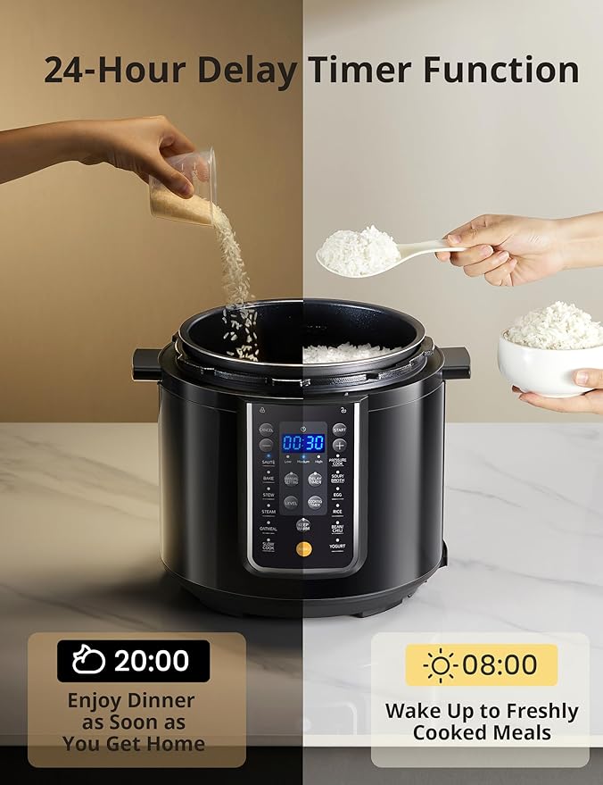 COMFEE' 9-in-1 Electric Pressure Cooker, 14 Presets Instant Multi Cooker Olla de Presion Non-Stick Pot Yogurt Maker Rice Cooker Slow Cooker Sauté Steamer 6 Quarts Black