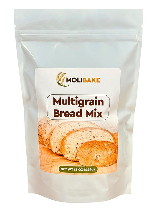 Molibake Multigrain Bread Mix – Premium All-Natural Baking Mix for Bread Machine and Oven – 15 oz – Gourmet Blend with Sunflower Seeds, Brown Flax, Pumpkin Seeds, Oat Flakes, Rye, Barley Malt, Wheat Bran – Easy-to-Use Bread Maker Mix for Homemade Baking