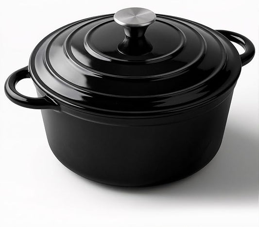 Miereirl 6 Quart Enameled Dutch Oven Pot with Lid, Cast Iron Dutch Oven with Dual Handles for Bread Baking, Cooking, Non-stick Enamel Coated Cookware (Black)