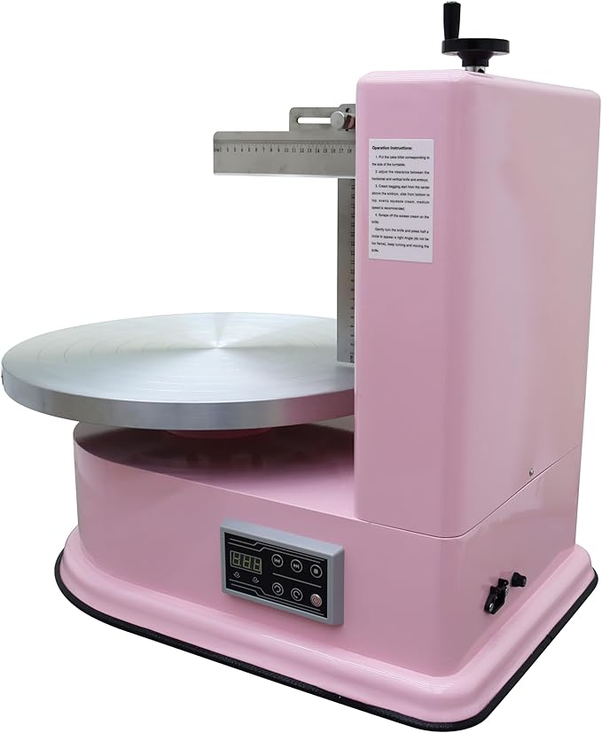 INTSUPERMAI Cake Cream Spreading Coating Smearing Machine Cake Decorating Machines Baking Tools Birthday Cake Cream Spreading Machine 110V for 4-16 inch Cake Pink Color