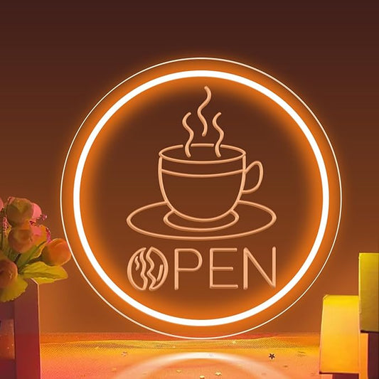 Coffee Open Neon Sign Business Open Lights for Cafe Shop Home Bar Wall Decor Novelty Light Up Sign Gift for Coffee Lovers Cafe Corner Decor