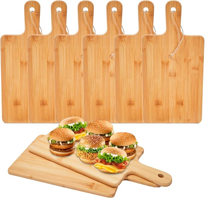 6pcs Wood Cutting Boards Bulk for Kitchen, 15x7 inch Personalized Bamboo Charcuterie Boards Customized Laser Engraving Serving Chopping Board for Pizza, Cheese, Dessert, Fruit, Vegetables
