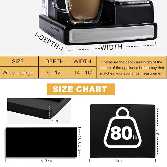 MinBoo Bamboo Appliance Slider,Sliding Tray for Coffee Maker, Kitchen Countertop Appliance Rolling Tray,Slides Easily from Under The Cabinet,Wide -Black- Large (16" Wx13 D)