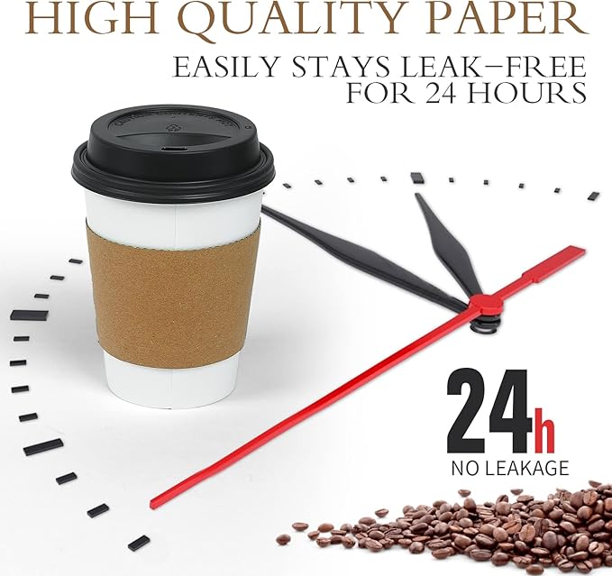 Ginkgo 100 Pack 12 oz Disposable Thickened Paper Coffee Cups with Lids and Sleeves, To Go Hot Coffee Cups, Hot Chocolate, Cocoa and Coffee Bar Supplies