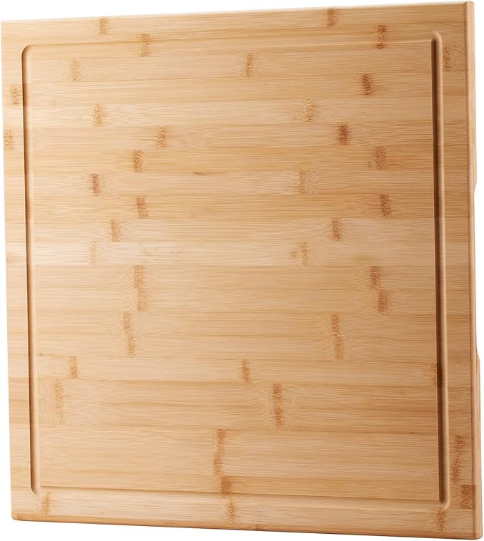 Bamboo Cutting Board - 20 x 20 inch Large Wood Chopping Board for Kitchen, Meat, Vegetables, BBQ, Square Butcher Block with Juice Groove and handle, 0.8"Th