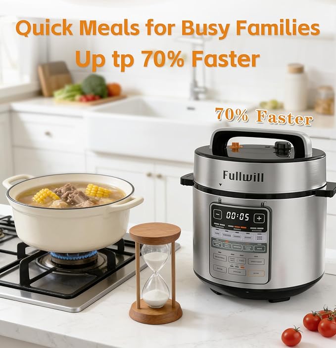 Fullwill Dual-Pot Electric Pressure Cooker, 12-in-1 Multi-Cooker with 6QT Stainless Steel & 5QT Ceramic Pot, for Pressure Cook, Slow Cook, Yogurt & More