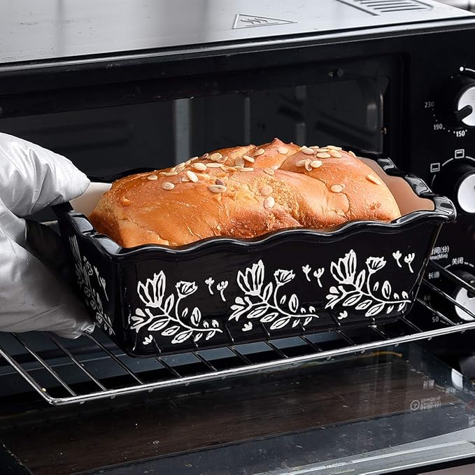 Wisenvoy Loaf Pan Bread Pan Ceramic Loaf Pans for Baking Bread Porcelain Bread Loaf Pan Nonstick Bread Pans for Baking, Grass Black