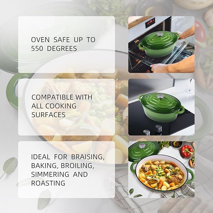 5.5 Quart Oval Enameled Cast Iron Dutch Oven Pot with Lid, Oven Safe up to 550° F & Dishwasher Safe, Sturdy Dutch Oven Cookware