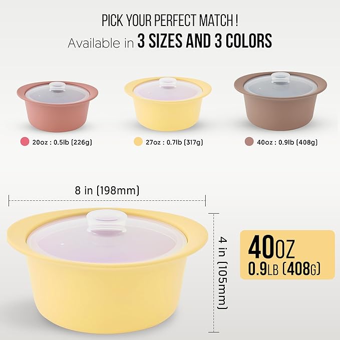 40oz Platinum Silicone Microwave Steamer Pot with Handle & Lid - Korean 100% Food-Grade Steamer Bowl, Heat-Resistant Cooker with Steam Holes, Easy Clean, Dishwasher Safe, Yellow