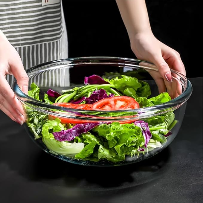 6.2QT Large Glass Mixing Bowl with Lid, Clear Glass Salad Cooking Bowls for Sourdough, Salad and Storage Prepping and Baking Food Storage Set