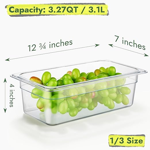 CURTA 6-Pack 1/3 Size 4" Deep NSF Polycarbonate Food Pans with Handled Lids & Drain Trays | Dishwasher & Freezer Safe Clear Container for Prep Tables, Buffet, Salad Bar, Commercial Kitchen