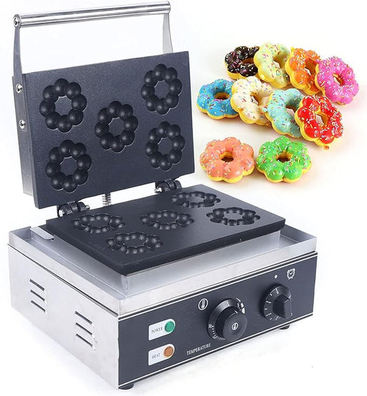 Donut Maker 1500W Donut Waffle Baking Machine Commercial Set 5 Dounts Maker Waffle Maker Non Stick Plates Detachable Dessert Toaster Perfect for Breakfast Dessert Shop