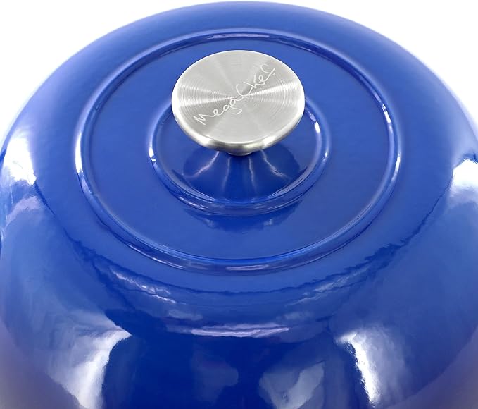 MegaChef 6 Quart Enameled Cast Iron Bread Pot in Red with Baking Mat, Dutch Oven, Bread Oven for Homemade Bread (Blue)