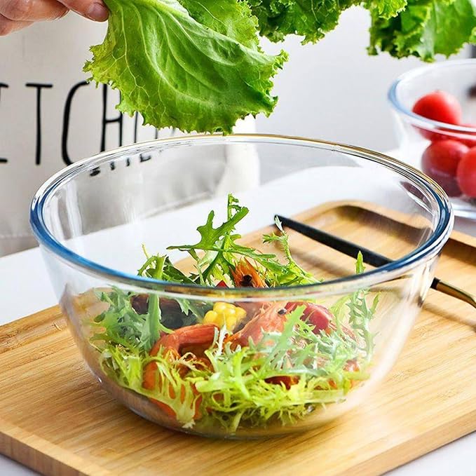 4.7QT Large Glass Mixing Bowl with Lid, Clear Glass Salad Cooking Bowls for Sourdough, Salad and Storage Prepping and Baking Food Storage Set
