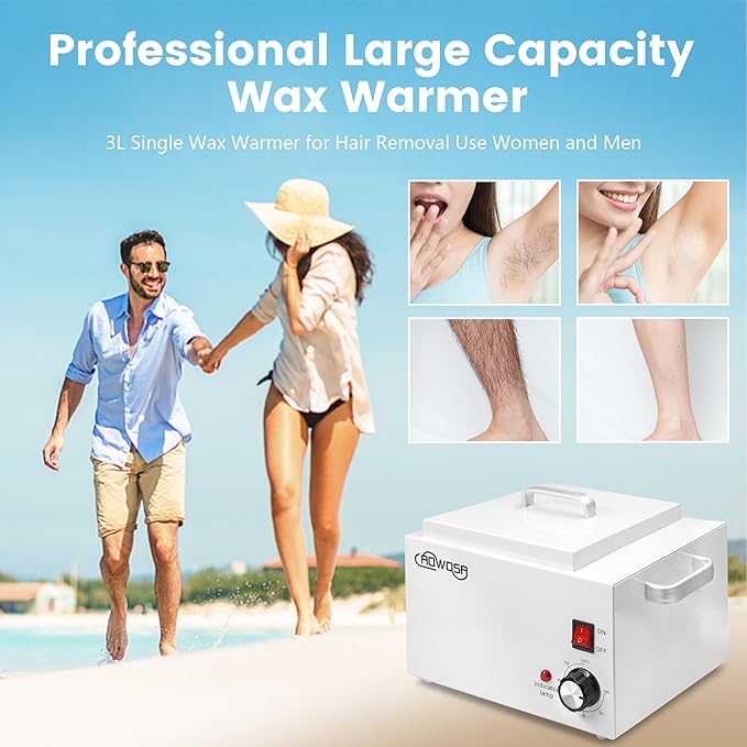 Single Wax Warmer Professional 3L Electric Wax Heater Machine Hold 5.5 Lbs for Hair Removal, Large Waxing Pot Paraffin Facial Skin Body SPA Salon Equipment with 100 Sticks