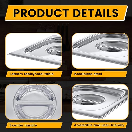 Aplancee Hotel Pan Lids 6 Pack– Fits 1/2 Size Stainless Steel Steam Table Pans, Anti-Jam Food Pan Cover for Catering, Buffet Use, Kitchen Prep