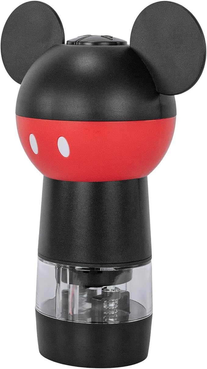 Uncanny Brands Disney Mickey Mouse Salt and Pepper Grinder – Dual Chamber Electric Mill with Adjustable Coarseness and LED Light – Battery Powered