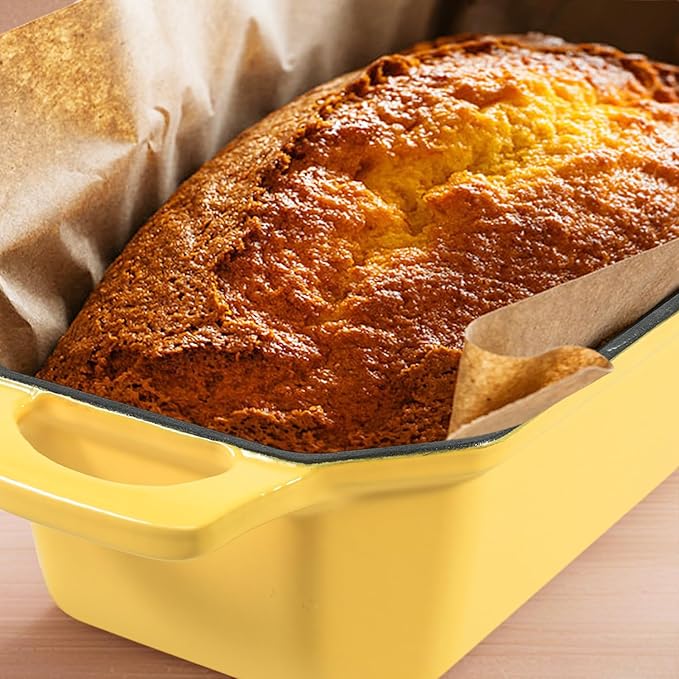 Bread Pan Cast Iron Loaf Pan with Lid Bread Loaf Pan 8.5x4.5 Inch Loaf Pan Enameled Cast Iron Sourdough Loaf Pan, Yellow