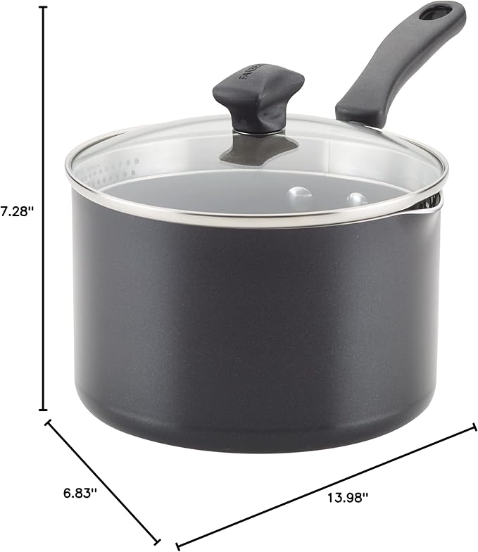 Farberware Cookstart DiamondMax Nonstick Straining Saucepan, Dishwasher Safe, 3 Quart, Black