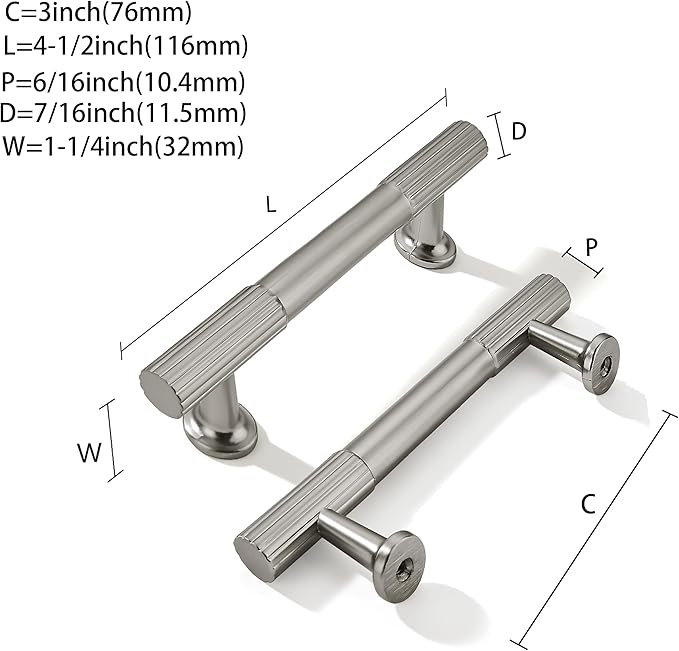 khtumeware 3 Inch Hole Center 5 Pack Brushed Satin Nickel Cabinet Pulls, Kitchen Drawer Handles, for Dresser cabinets, cabinets, Door cabinets, Hardware