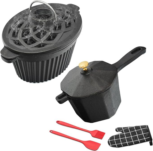 Wood Stove Steamer & Humidifier + Mini Sauce Pan Set with Accessories – Dual-Layer Simmer Pot, Butter Melter & Grill Tools for Fireplace, BBQ & Campfire Cooking
