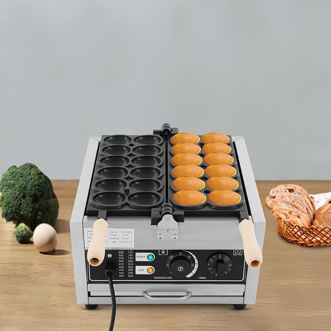 Commercial Waffle Making Machine, 110V Electric Egg-Shaped Waffle Making Machine, Stainless Steel Waffle Baking Machine, Temperature & Time Adjustable