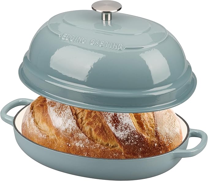 Enameled Oval Cast Iron Dutch Oven Pot with Lid, Bread Dutch Oven for Sourdough Bread Baking, Dutch Oven Bread, Bread Oven, 6QT, Seasalt