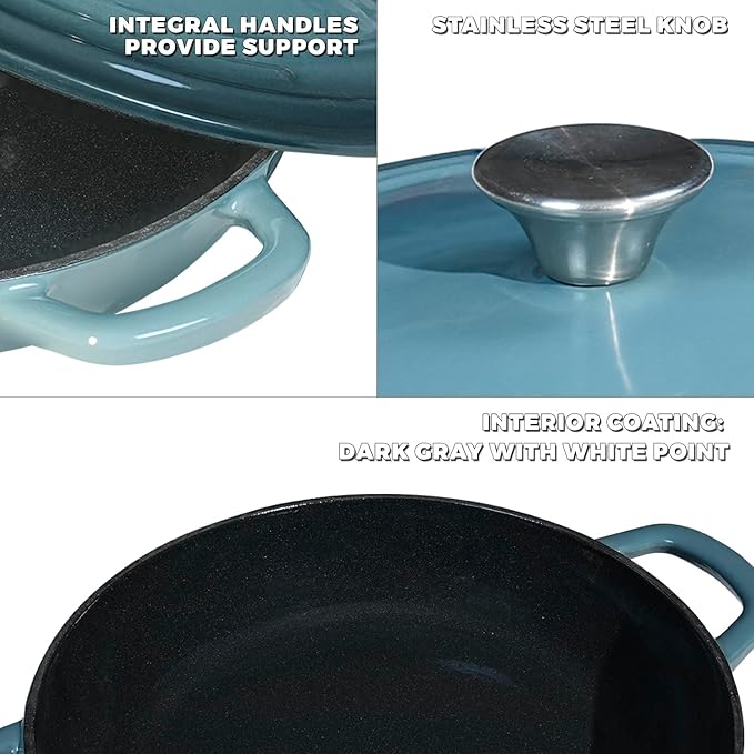 Braiser Enameled Cast Iron Braiser 3 qt Braiser Pan with Lid Slateblue Shallow Cast Iron Casserole Braiser Pan with Handels
