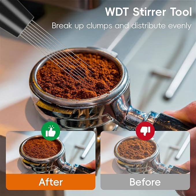 7 Pcs 54mm Espresso Tamper Tools Accessories Kit for Coffee WDT Tool Accessories Set Coffee Tamper Set with Wood Espresso Tamping Station Distributor Dosing Funnel Stirrer Brush Puck Screen -54mm