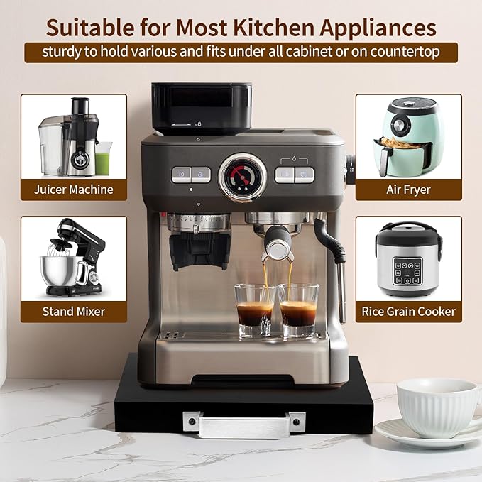 Wood Appliance Slider with Rolling Wheels - Coffee Maker Stand for Kitchen Counter Organization - Fits Air Fryer, Mixer, Toaster - Smooth Glide Tray