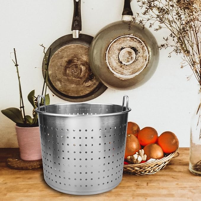 Hemoton Stainless Steel Steamer Basket for Pot, Large Deep Fryer Pot Strainer for Boiling, Frying Turkey, Crawfish, Insert Seafood Boil Basket for Home Restaurant Kitchen