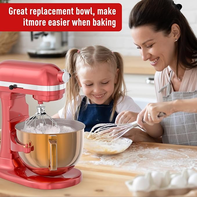 6QT Stainless Steel Mixer Bowl for Kitchenaid Stand Mixers, Kitchen Aid Mixing Bowl for 6QT Lift Mixer with Handle Copper