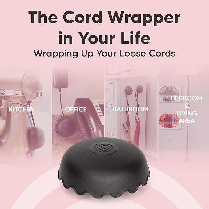 1-Pack Patented Heat-Resistant Cord Organizer for Appliances, Kitchen, Computers & More | Stick-On Cord Wrappers with Flexible Base, Secure Scalloped Edge, Black (3 x 1.5 Inches)