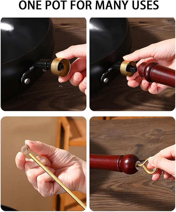 Cast Iron Skillet, Uncoating Cast Iron Pot, Japanese Hand-Forged Non-Stick Ironpan, Hand Forged Frying Pan with Lid and Wooden Handle, for Gas Stoves Induction Hobs (Wooden Lid)