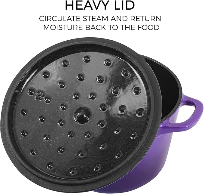 Dutch Oven Pot with Lid 1.8 qt Cast Iron Dutch Oven for Bread Baking Purple Enameled Cast Iron Rice Pot with Handels