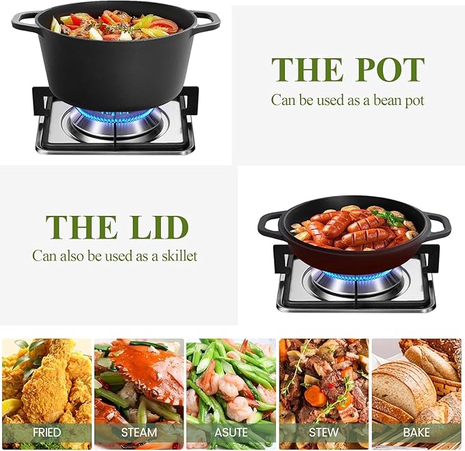 5QT Cast Iron Dutch Oven with Lid and with Double Handle for Bread Baking,Cast Iron Skillet Cooking Pan Heat Resistant,Non-Stick, Includes Bread Baking Supplies and Cleaning Brush.