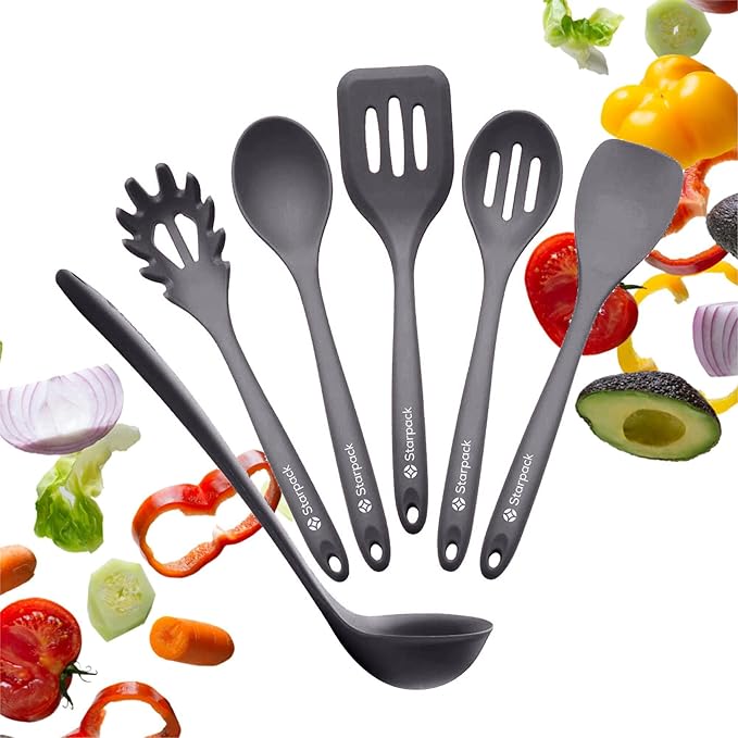 Starpack 'Like a Boss' XL Premium Silicone Cooking Utensils Set (6 Pcs) 13" - Heat Resistant Kitchen Utensils 600°F - Non-Stick Silicone Utensil Set - Large Kitchen Utensils Set for Cooking & Serving