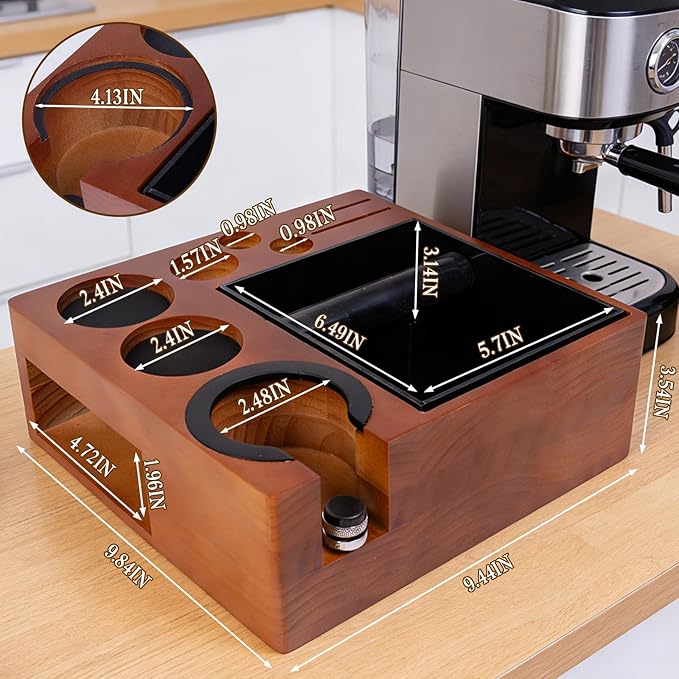 21pcs Espresso Knock Box Set,Espresso Tamping Station,Tamping Station Fit for Storage 51/54/58mm Coffee Accessories,Detachable Coffee Dump Bin,Includes WDT Tool,Brush,Towel,Spoon,Decorative Stencils