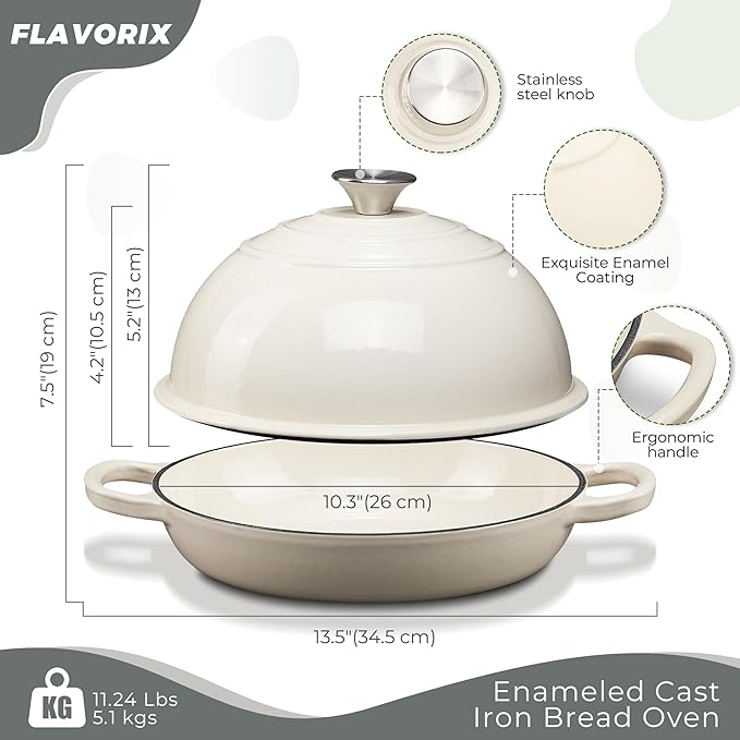 Enameled Cast Iron Bread Oven for Sourdough, Dutch Oven for Bread Baking with Lid, Dutch Oven Bread Pan, 6 Qt, Green