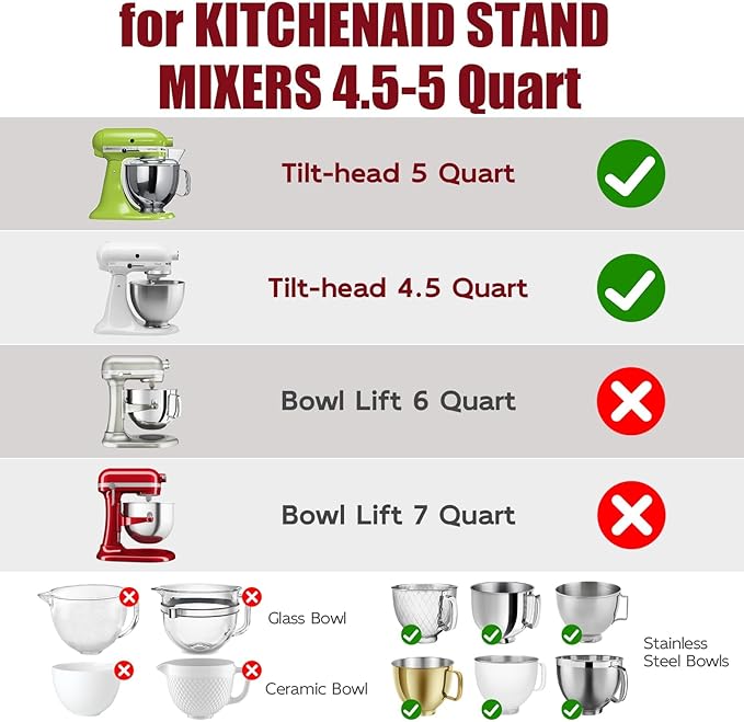 GuanQiao Silicone Bowl Liners for 5 Qt KitchenAid Mixers, 3 Liners with Lids