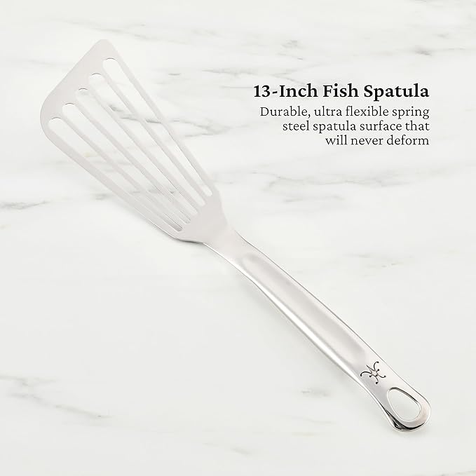 Hestan Provisions Chef's Tools, Essential Set (5-Piece), Stainless Steel Solid Spoon, Ladle, Pasta Fork, Turner/Spatula, Fish Spatula