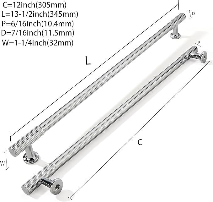 khtumeware 12 Inch Hole Center 5 Pack Polished Chrome Heavy Duty Solid Cabinet Pulls, Kitchen Drawer Handles, for Dresser cabinets, cabinets, Door cabinets, Hardware